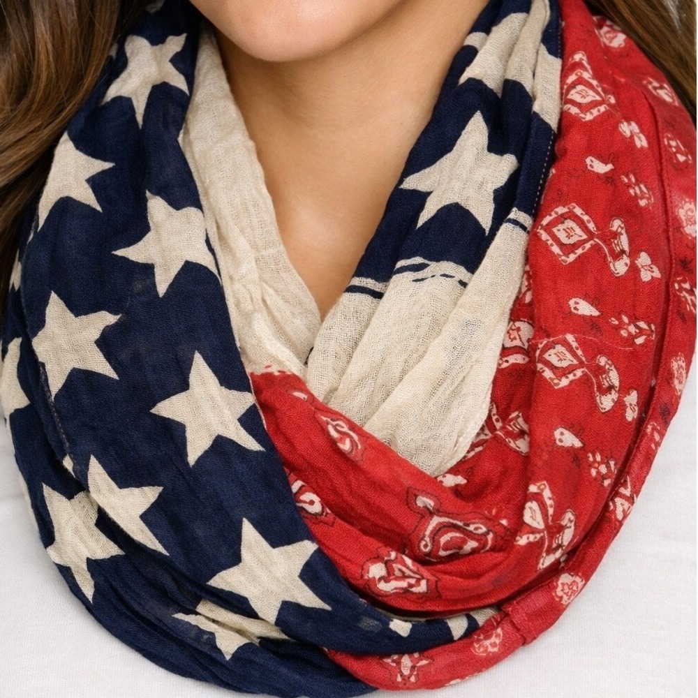Quagga Americana Stars Stripes Paisley Infinity Scarf Red White Blue Viscose